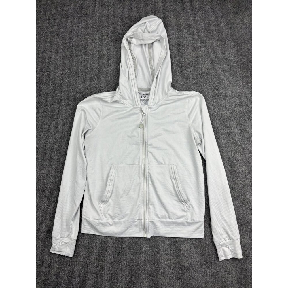 Athleta Girl Hoodie Girls XXL/16 White Full Zip Thumbholes Lightweight Jacket - Picture 1 of 7